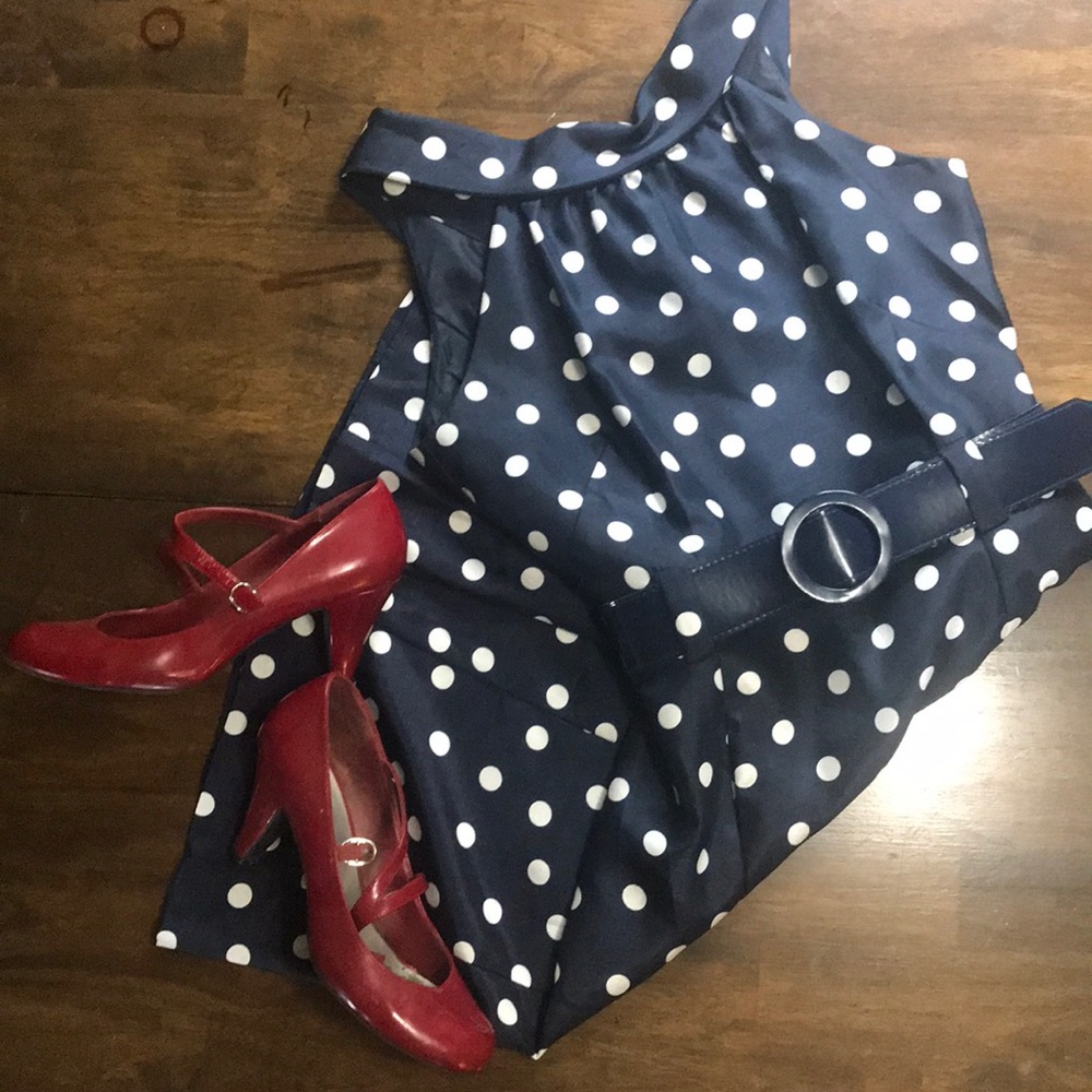 Dress barn blue polka dot dress size 6